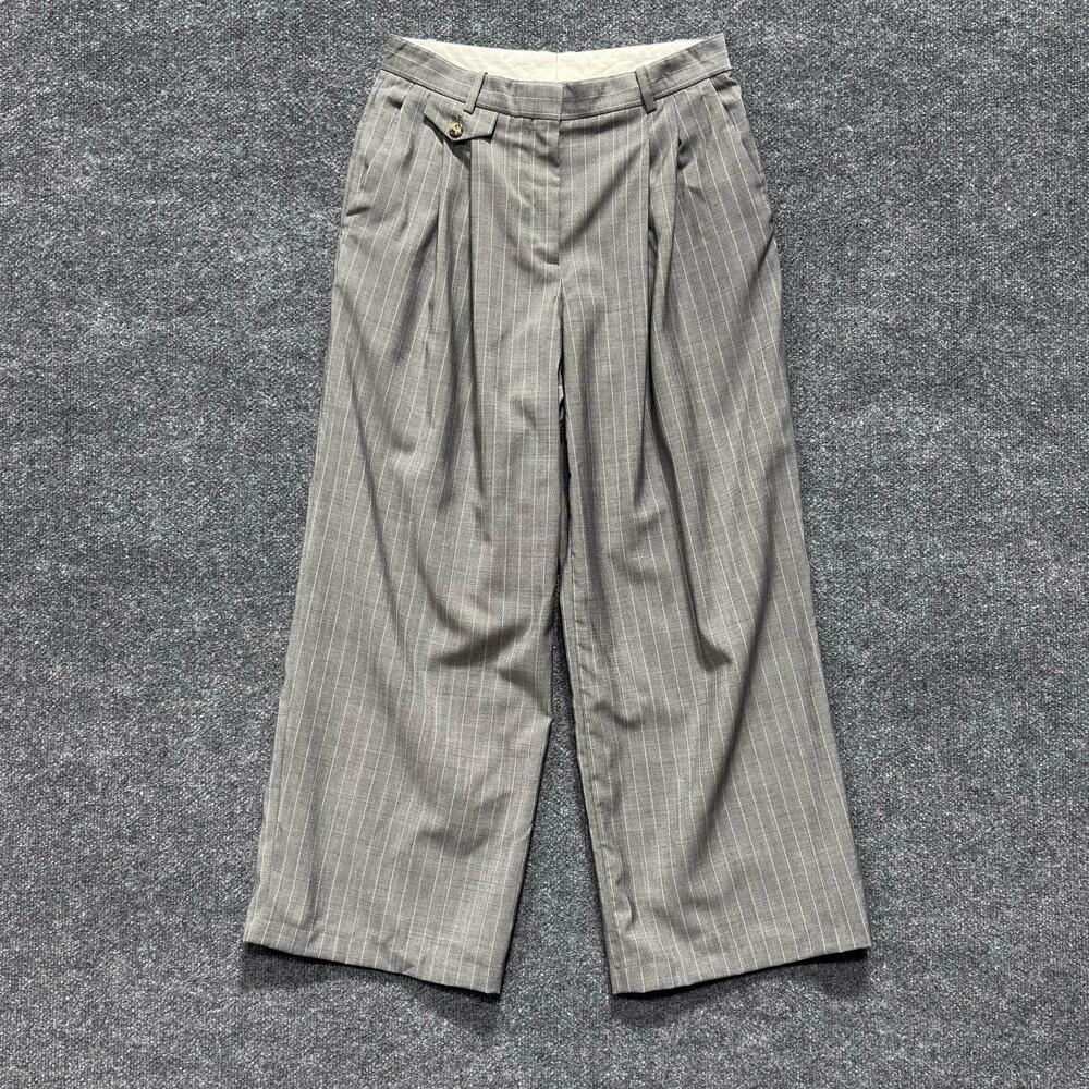 Hugo Boss Pants Womens 6 Gray Pinstripe Wool Wide Leg Pleated Dress Trousers